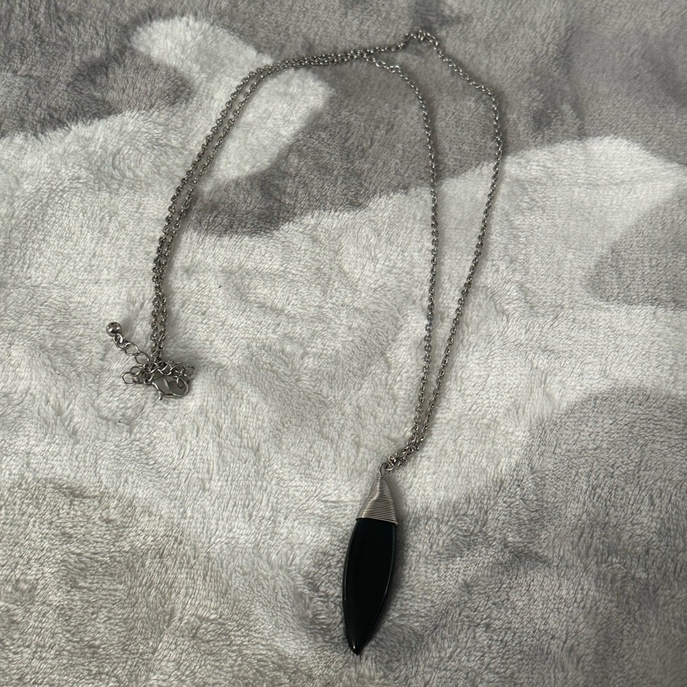Silver and Black Pendant Necklace & Earrings